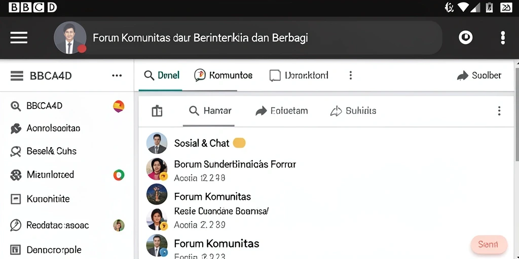 Antarmuka pengguna BBCA4D dengan berbagai pilihan diskusi komunitas.