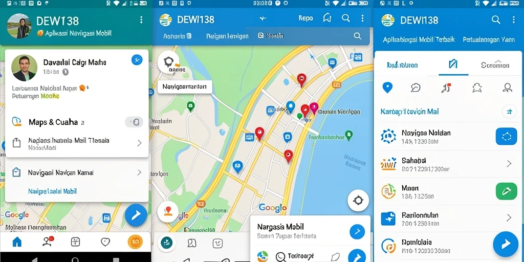 Antarmuka aplikasi DEWI138 yang menampilkan petunjuk navigasi mobil.