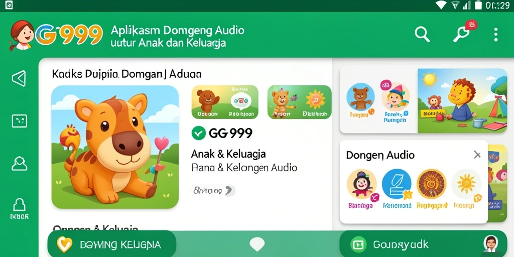 Tampilan antarmuka GG999 untuk mendengarkan dongeng audio.