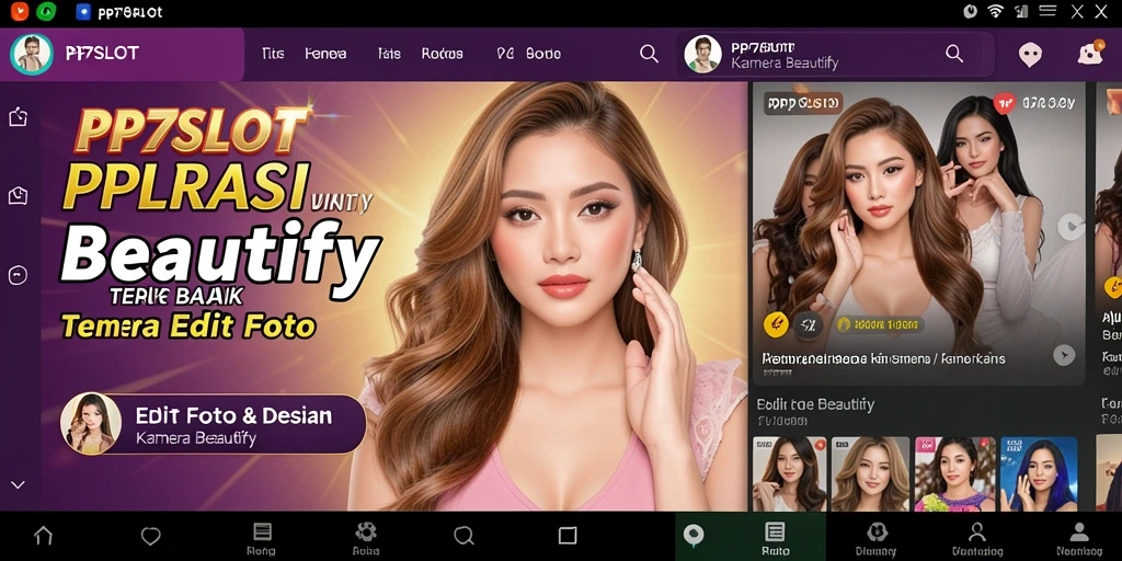 Antarmuka PP7SLOT menampilkan berbagai fitur Kamera Beautify yang memukau.