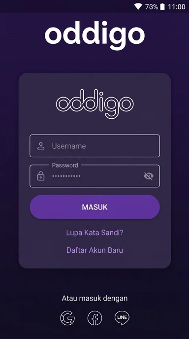Tampilan halaman login oddigo